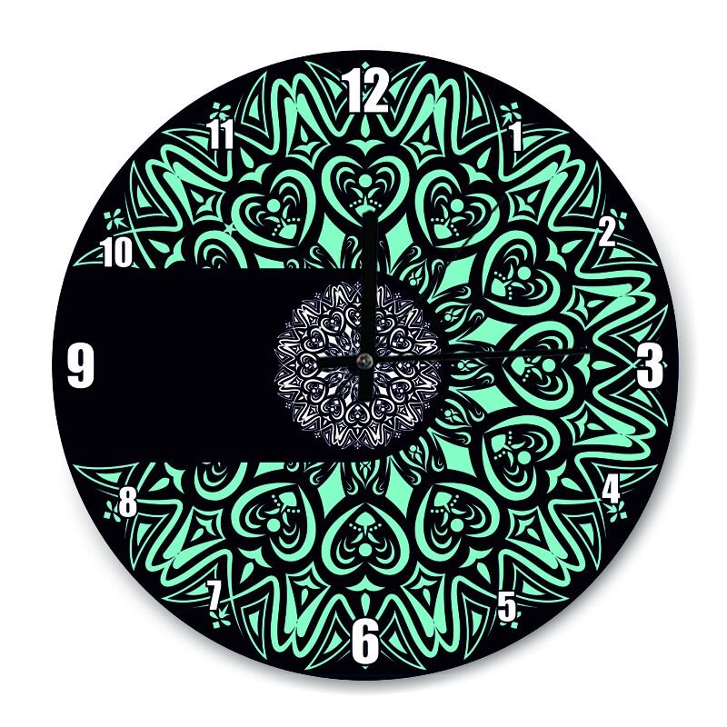 Siyah Zeminde Mavi Motifli  Mdf Ahşap Duvar Saati