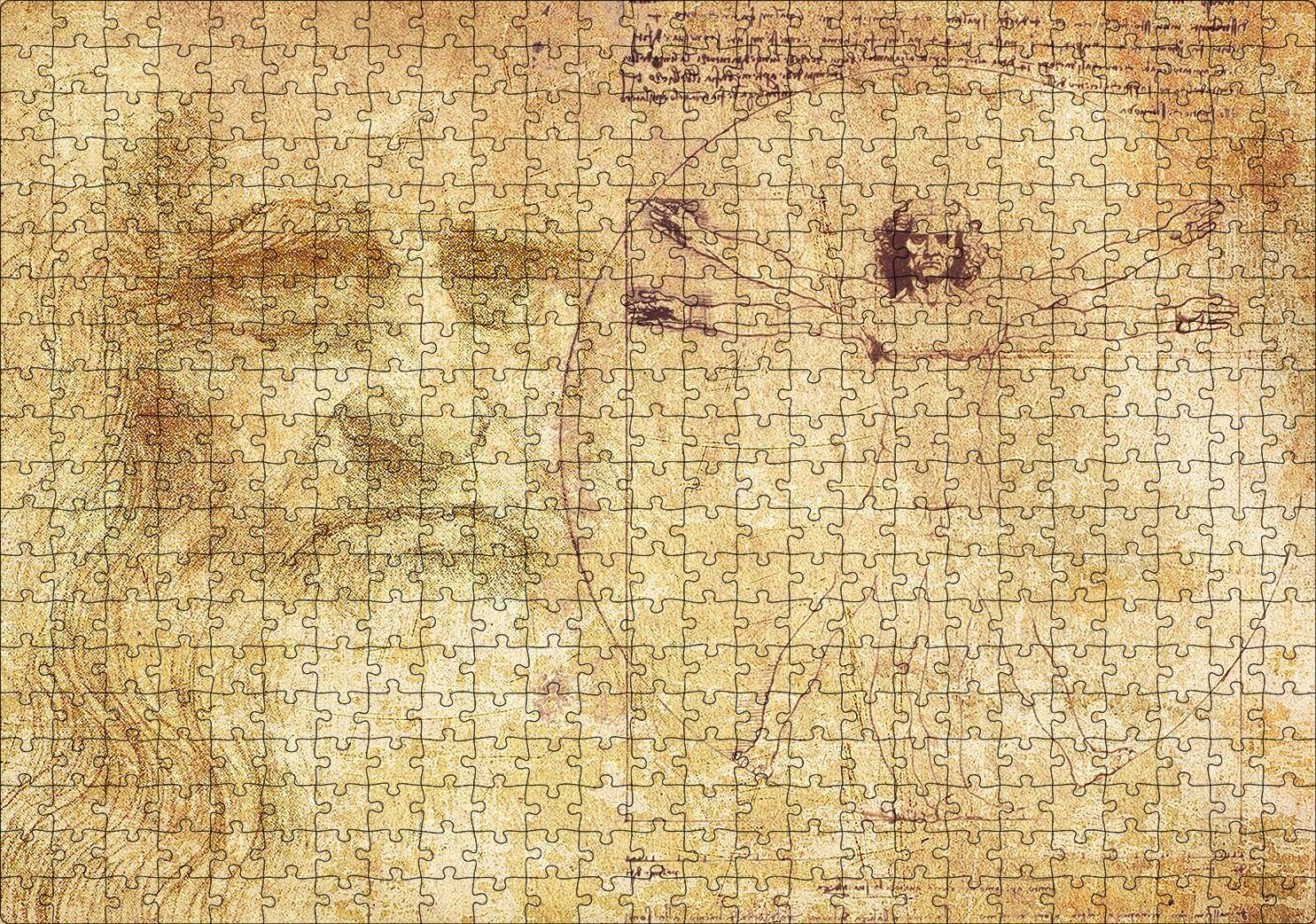 Leonardo Da Vinci ve Vitruvius Adamı Puzzle Yapboz MDF Ahşap 500 Parça 49 cm X 68 cm