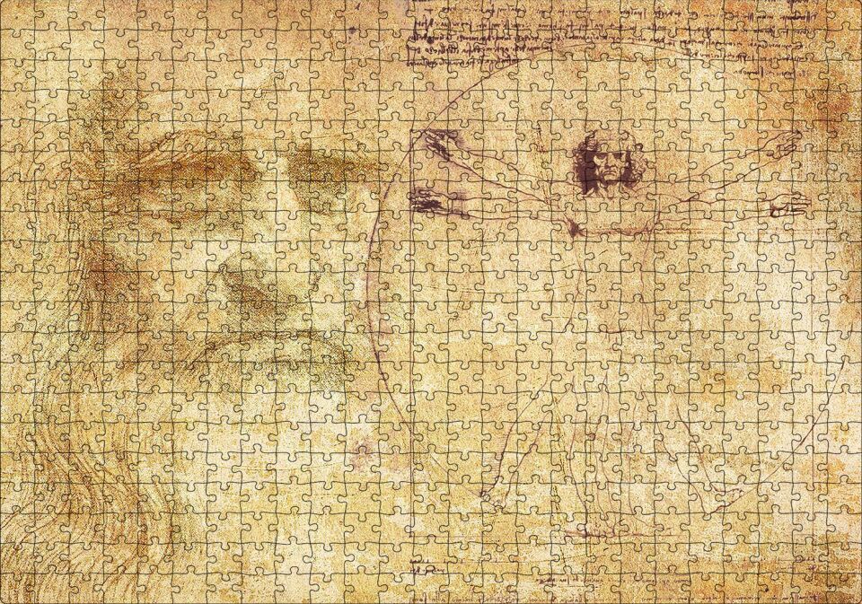 Leonardo Da Vinci ve Vitruvius Adamı Puzzle Yapboz MDF Ahşap 500 Parça 49 cm X 68 cm