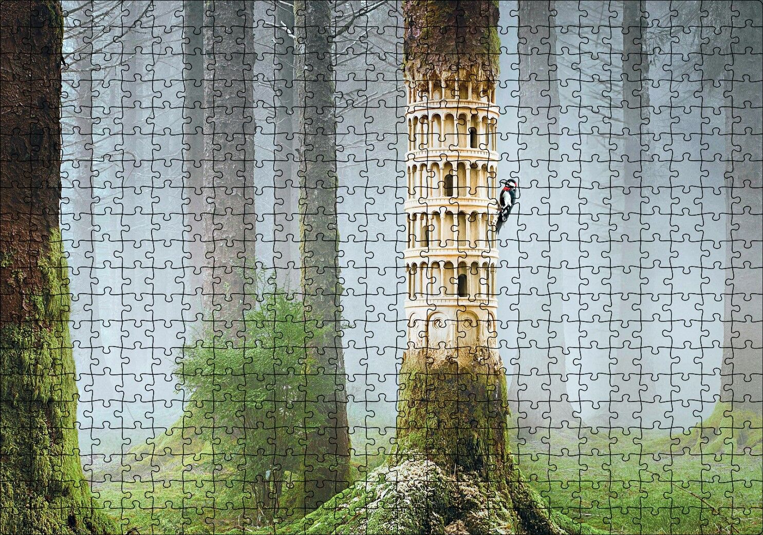 Ağaçkakan ve Antik Roma Sütun Benzetmesi Puzzle Yapboz MDF Ahşap 500 Parça 49 cm X 68 cm