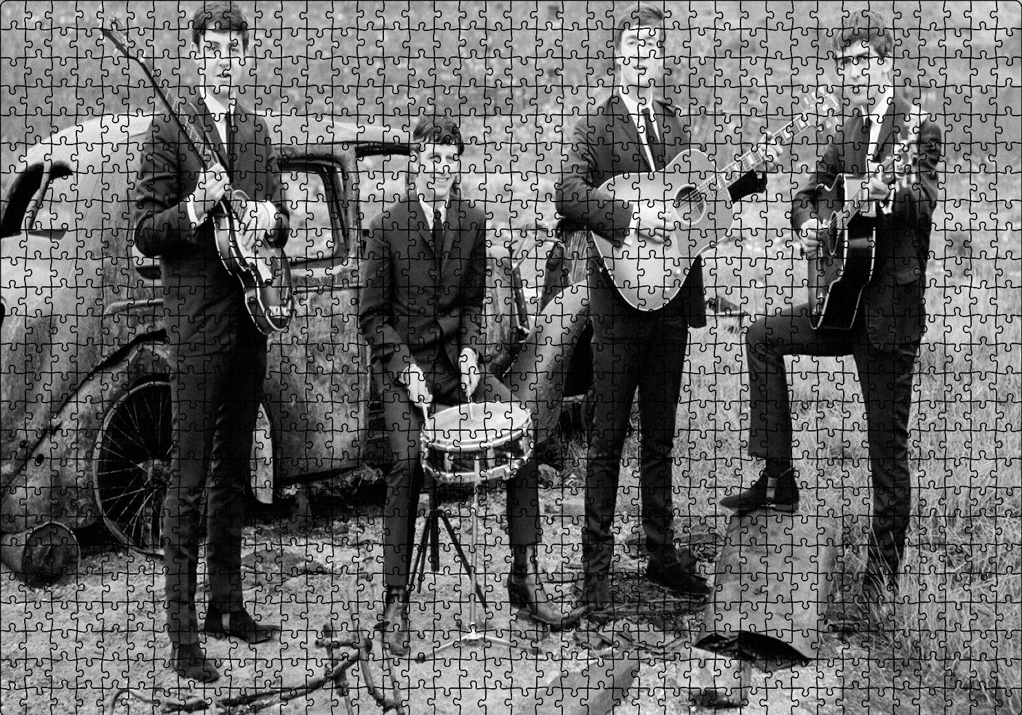 Beatles Grup Fotoğrafı Siyah Beyaz Puzzle Yapboz MDF Ahşap 1000 Parça 49 cm X 68 cm