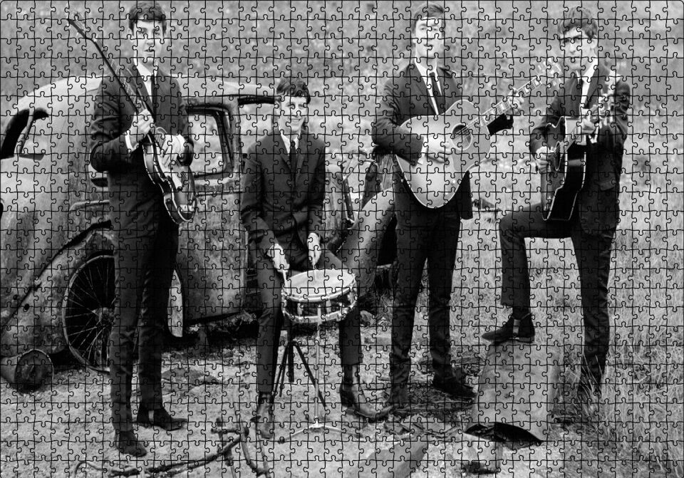 Beatles Grup Fotoğrafı Siyah Beyaz Puzzle Yapboz MDF Ahşap 1000 Parça 49 cm X 68 cm