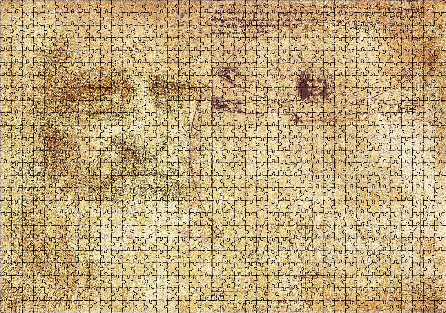 Leonardo Da Vinci ve Vitruvius Adamı Puzzle Yapboz MDF Ahşap 1000 Parça 49 cm X 68 cm