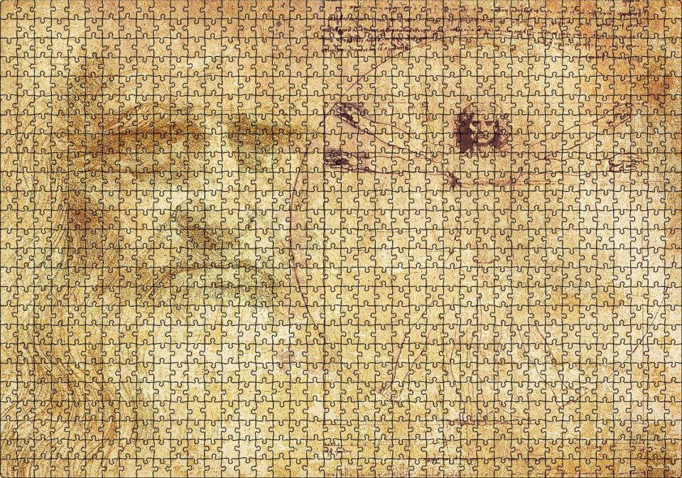 Leonardo Da Vinci ve Vitruvius Adamı Puzzle Yapboz MDF Ahşap 1000 Parça 49 cm X 68 cm