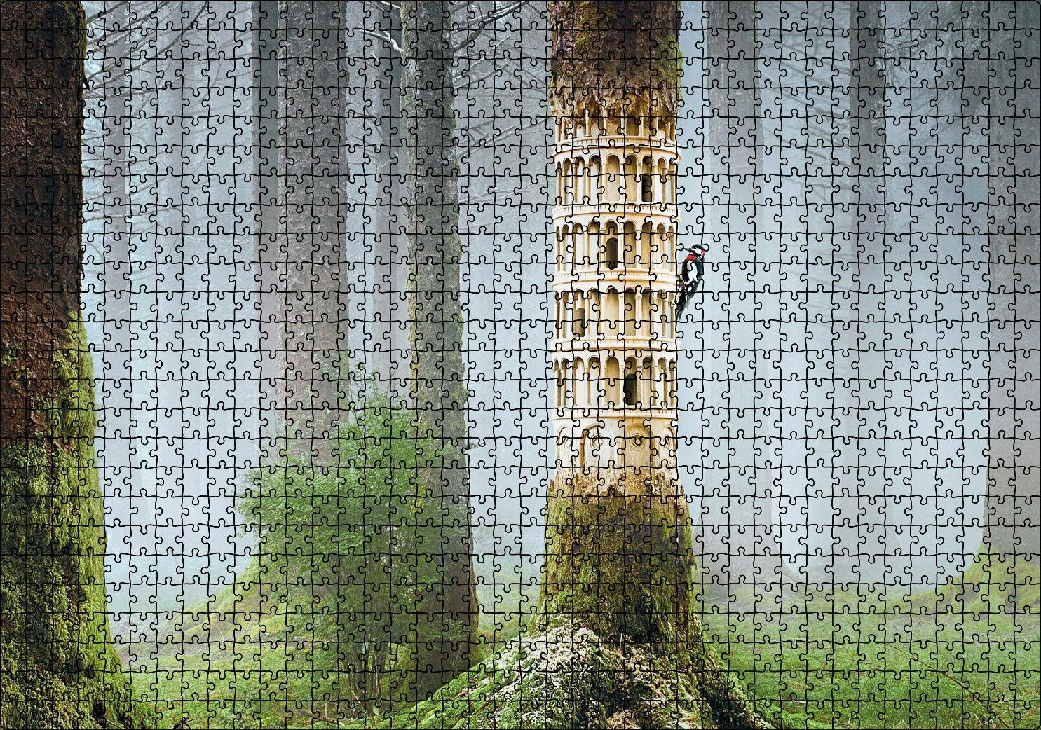 Ağaçkakan ve Antik Roma Sütun Benzetmesi Puzzle Yapboz MDF Ahşap 1000 Parça 49 cm X 68 cm
