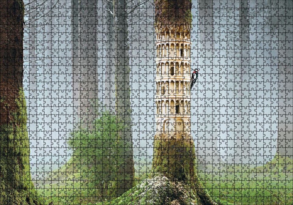 Ağaçkakan ve Antik Roma Sütun Benzetmesi Puzzle Yapboz MDF Ahşap 1000 Parça 49 cm X 68 cm
