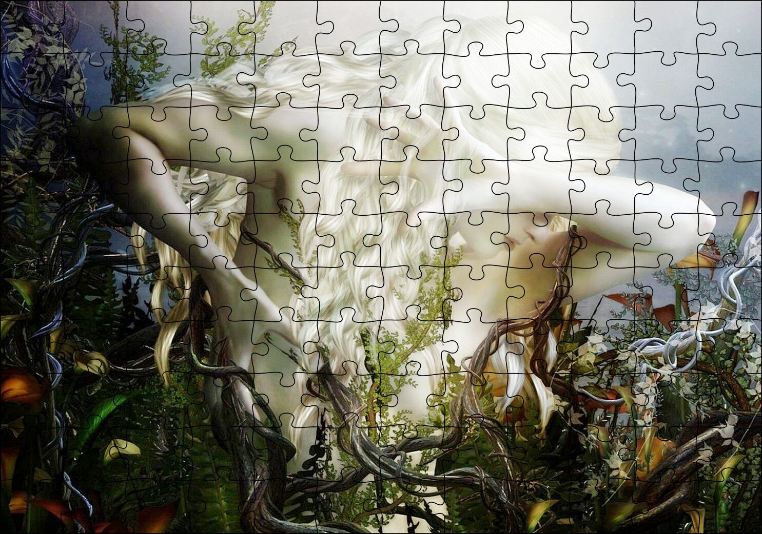 Platin Saçlı Mistik Kadın Puzzle Yapboz MDF Ahşap