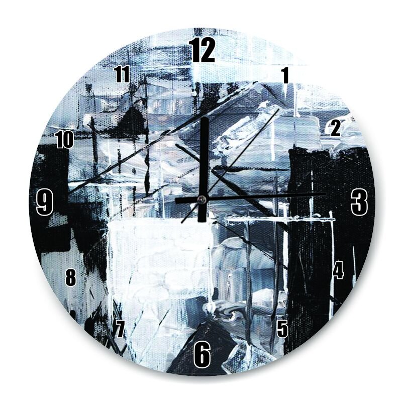 Siyah Beyaz Soyut Resim  Mdf Ahşap Duvar Saati