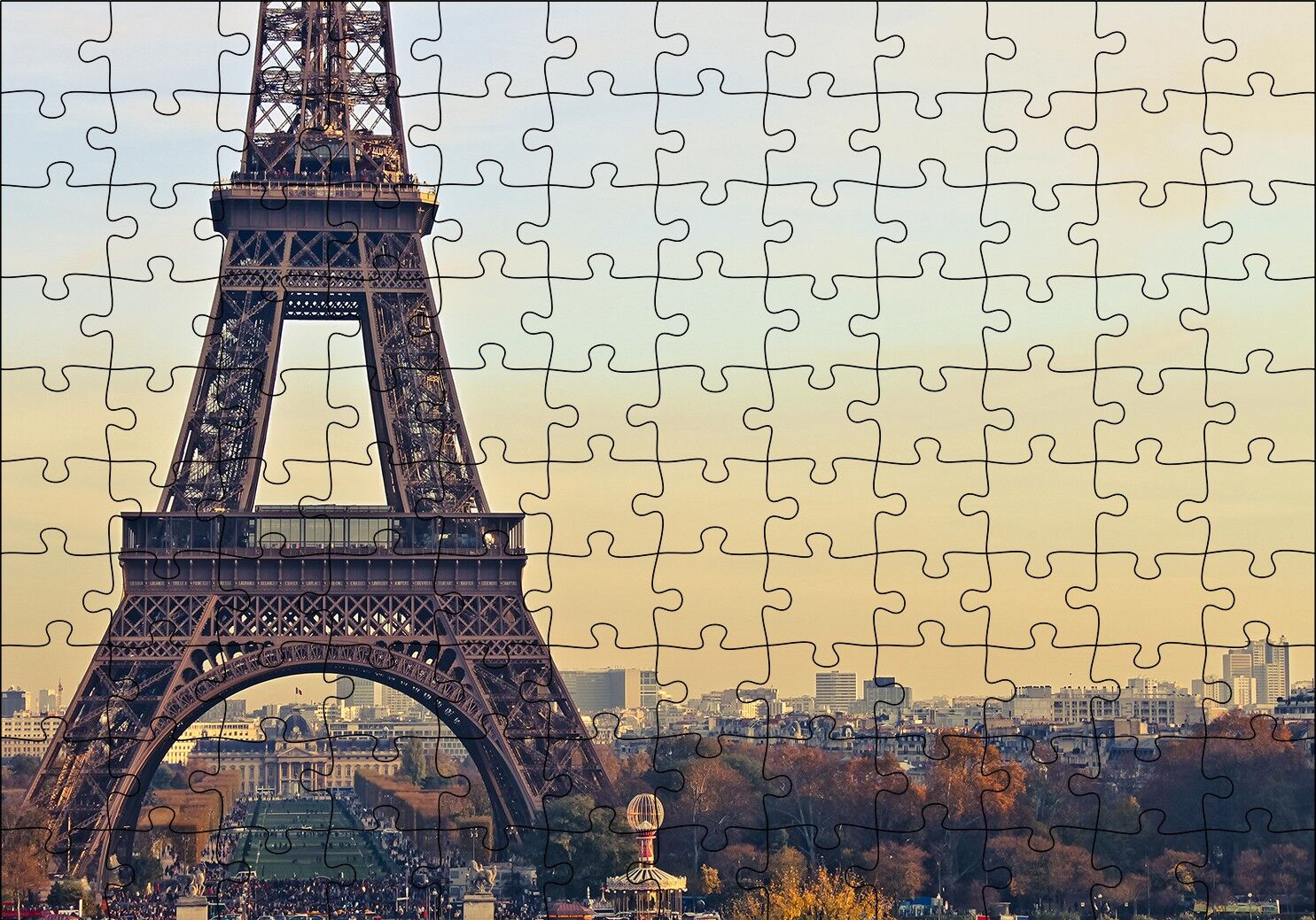 Sonbahar Günbatımı Eyfel Kulesi ve Şehir Manzarası Puzzle Yapboz MDF Ahşap 120 Parça 24 cm X 34 cm