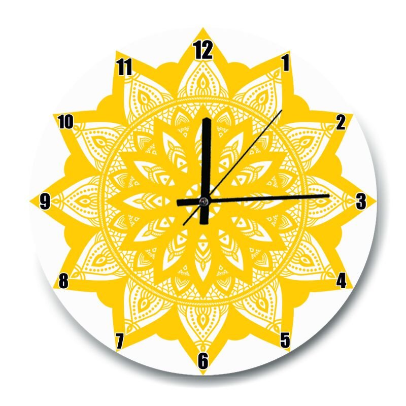Sarı Renkli Motifli  Mdf Ahşap Duvar Saati
