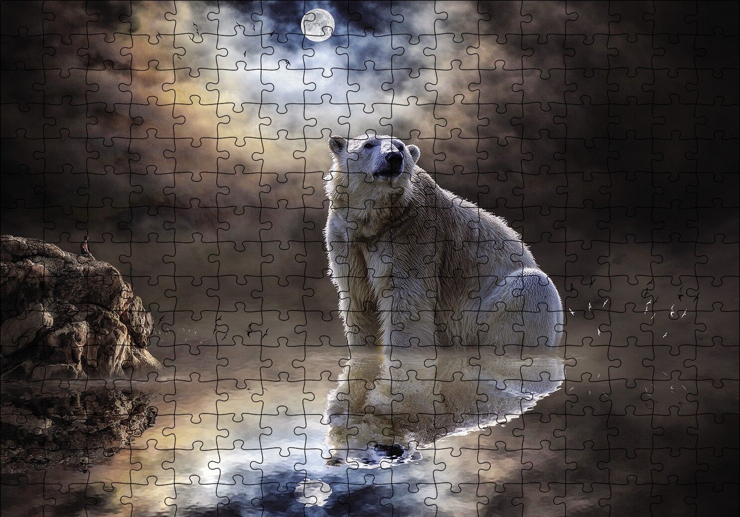 Kutup Ayısı Doğa Gece Puzzle Yapboz MDF Ahşap 255 Parça 34 cm X 49 cm