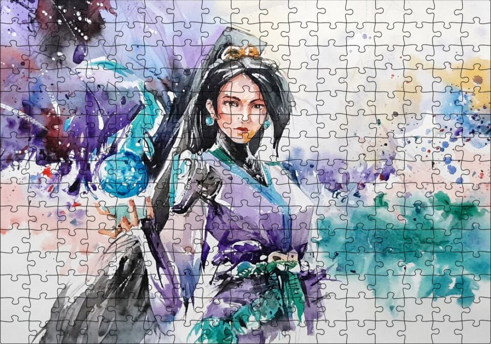 Kadın Savaşçı Suluboya Efekt Puzzle Yapboz MDF Ahşap 255 Parça 34 cm X 49 cm