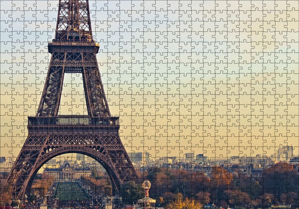 Sonbahar Günbatımı Eyfel Kulesi ve Şehir Manzarası Puzzle Yapboz MDF Ahşap 500 Parça 49 cm X 68 cm