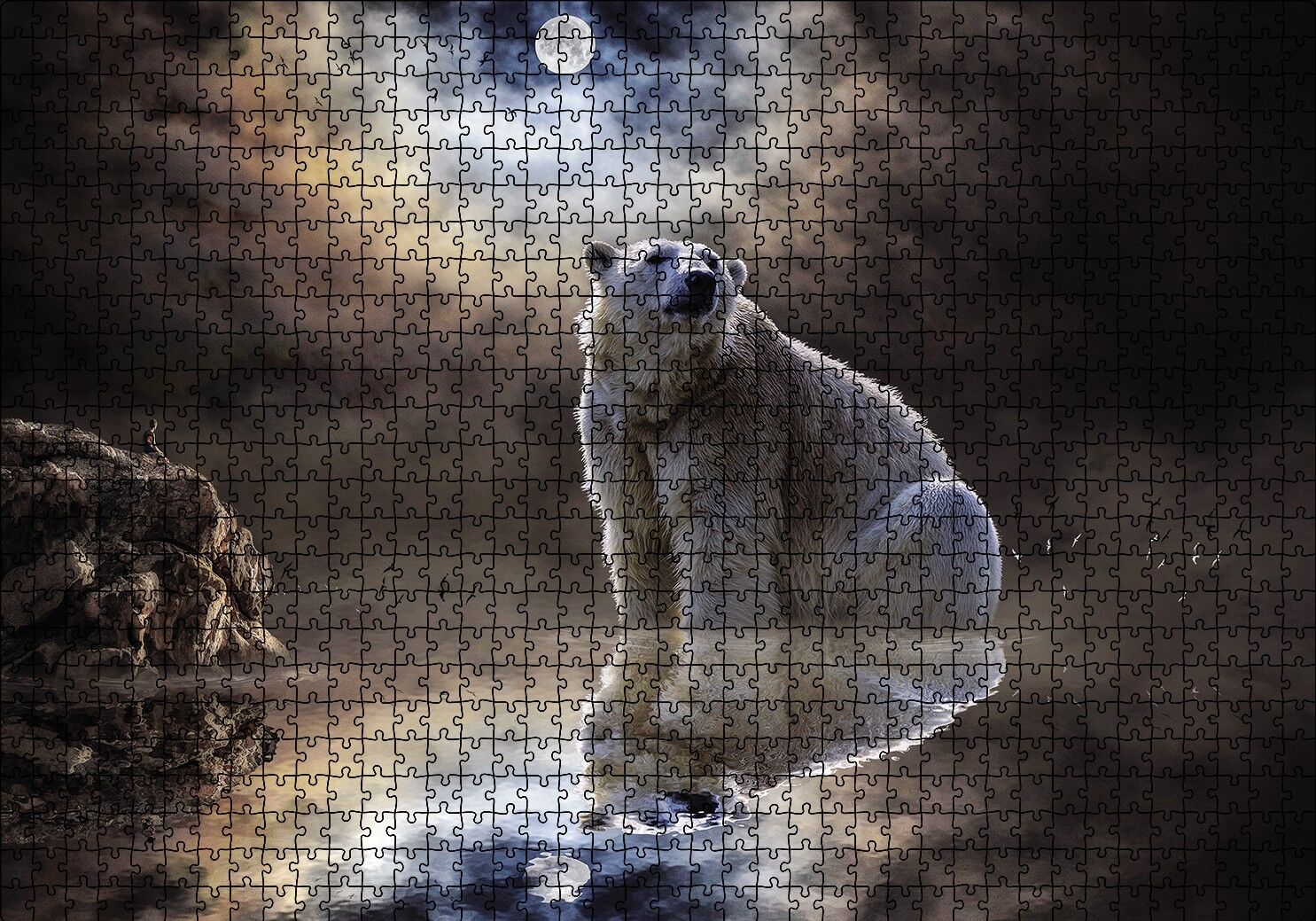 Kutup Ayısı Doğa Gece Puzzle Yapboz MDF Ahşap 1000 Parça 49 cm X 68 cm