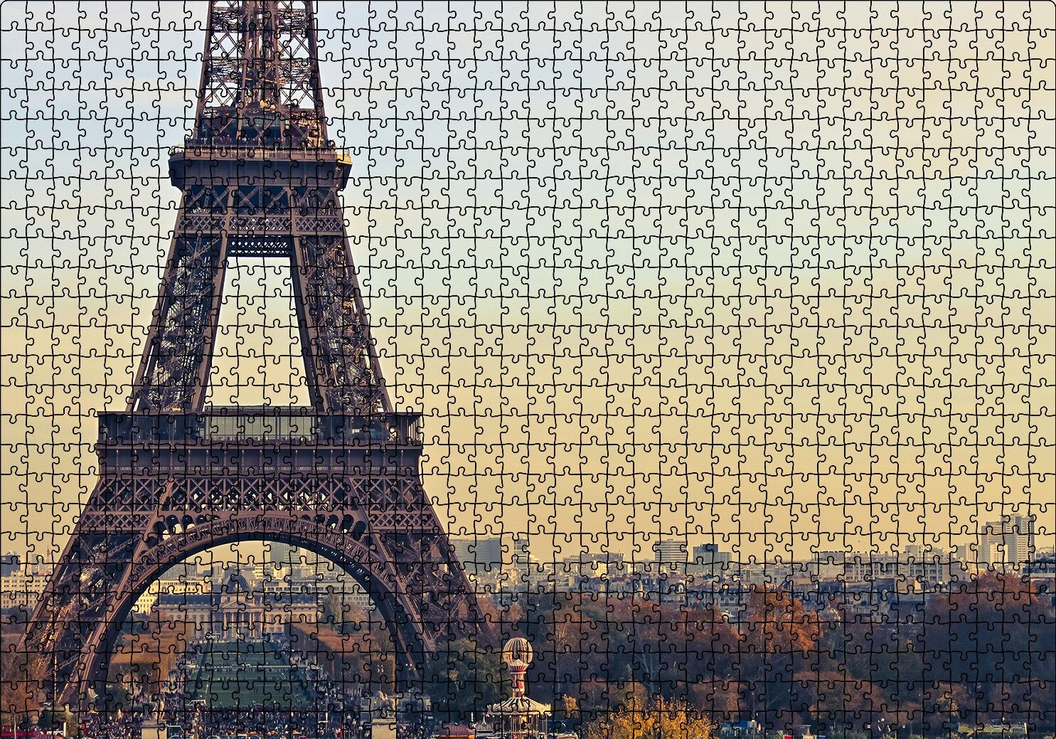 Sonbahar Günbatımı Eyfel Kulesi ve Şehir Manzarası Puzzle Yapboz MDF Ahşap 1000 Parça 49 cm X 68 cm