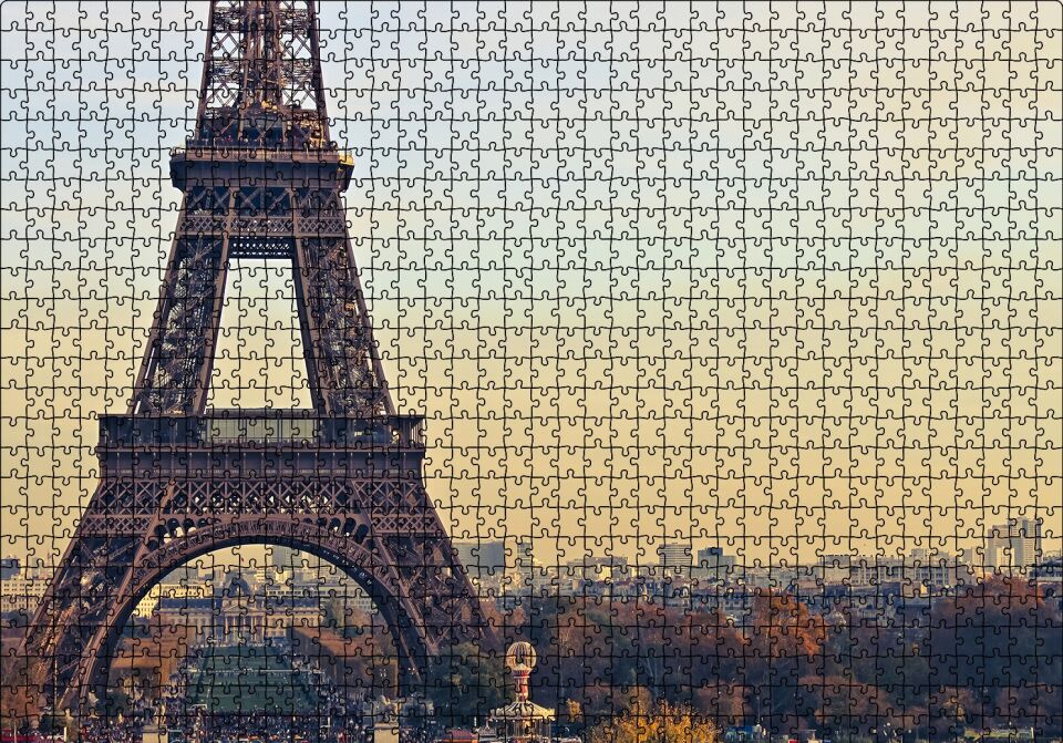 Sonbahar Günbatımı Eyfel Kulesi ve Şehir Manzarası Puzzle Yapboz MDF Ahşap 1000 Parça 49 cm X 68 cm