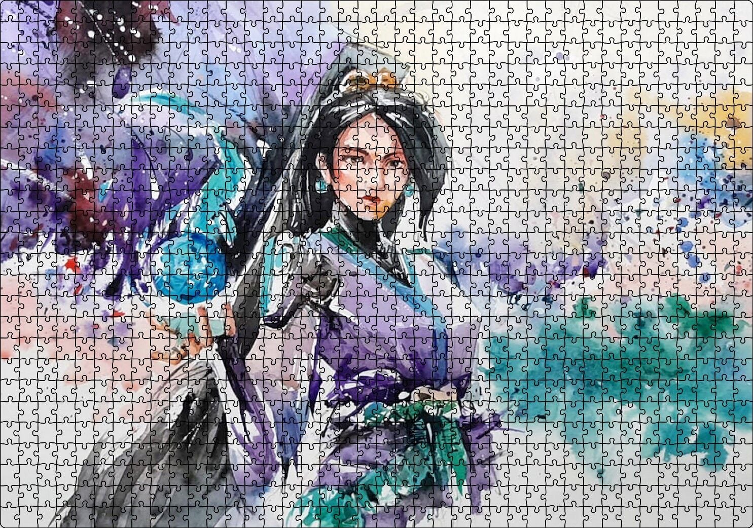 Kadın Savaşçı Suluboya Efekt Puzzle Yapboz MDF Ahşap 1000 Parça 49 cm X 68 cm
