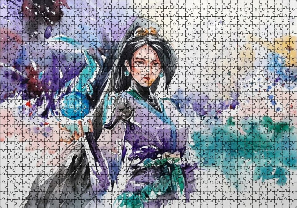 Kadın Savaşçı Suluboya Efekt Puzzle Yapboz MDF Ahşap 1000 Parça 49 cm X 68 cm