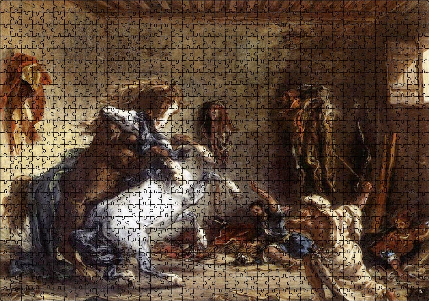 Ahırda Dövüşen Arap Atları Eugène Delacroix Sanat Görseli Puzzle Yapboz MDF Ahşap 1000 Parça 49 cm X 68 cm