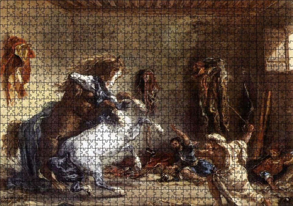 Ahırda Dövüşen Arap Atları Eugène Delacroix Sanat Görseli Puzzle Yapboz MDF Ahşap 1000 Parça 49 cm X 68 cm