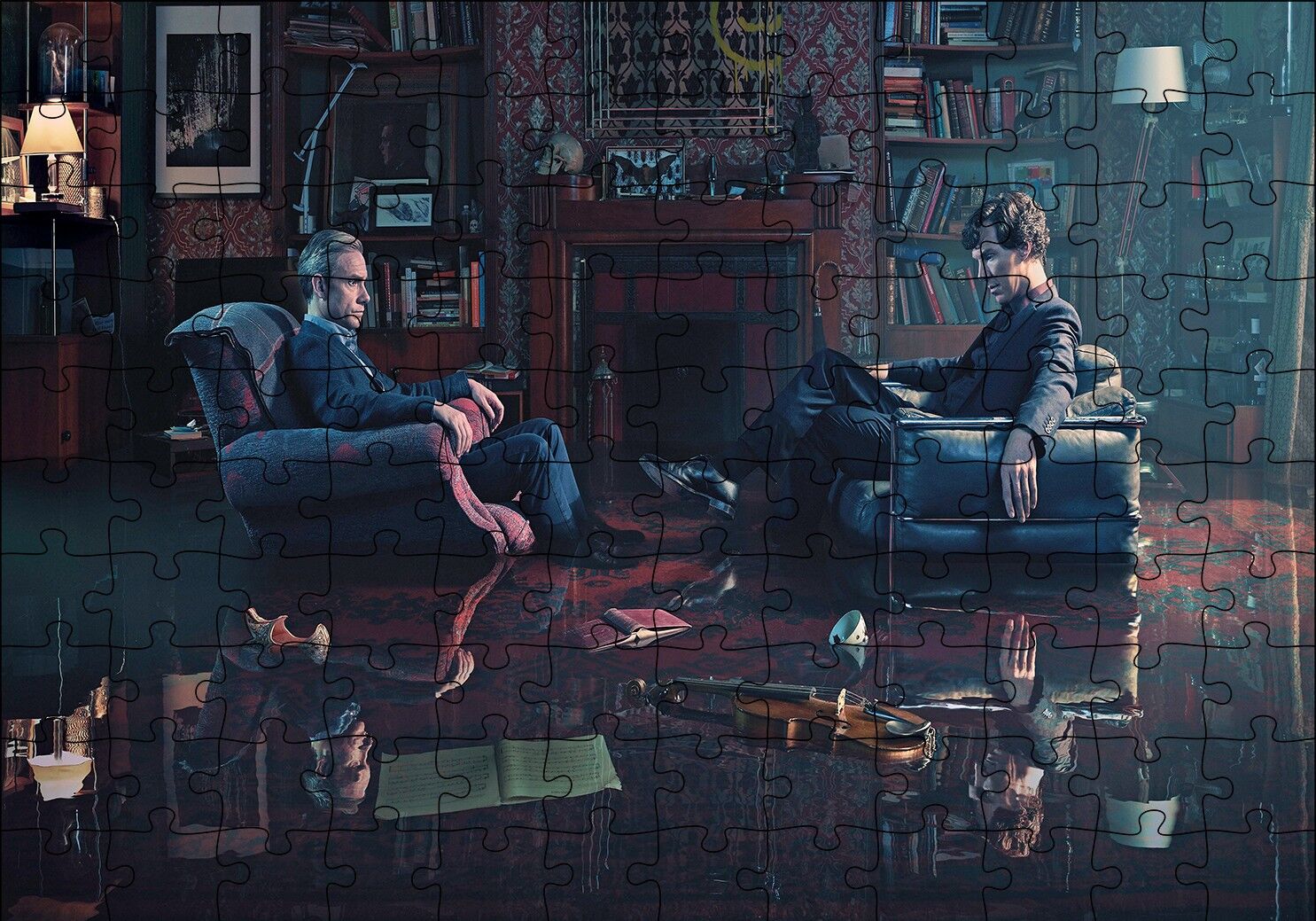 Sherlock ve Dr.Watson Baker Street Görseli Puzzle Yapboz MDF Ahşap