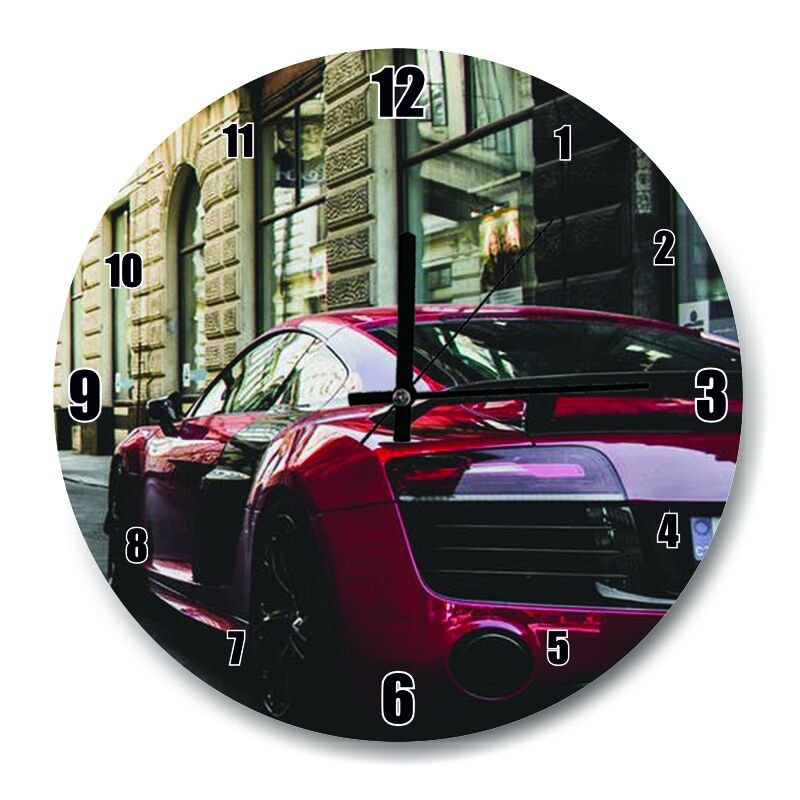 Lüks Kırmızı Otomobil  Mdf Ahşap Duvar Saati