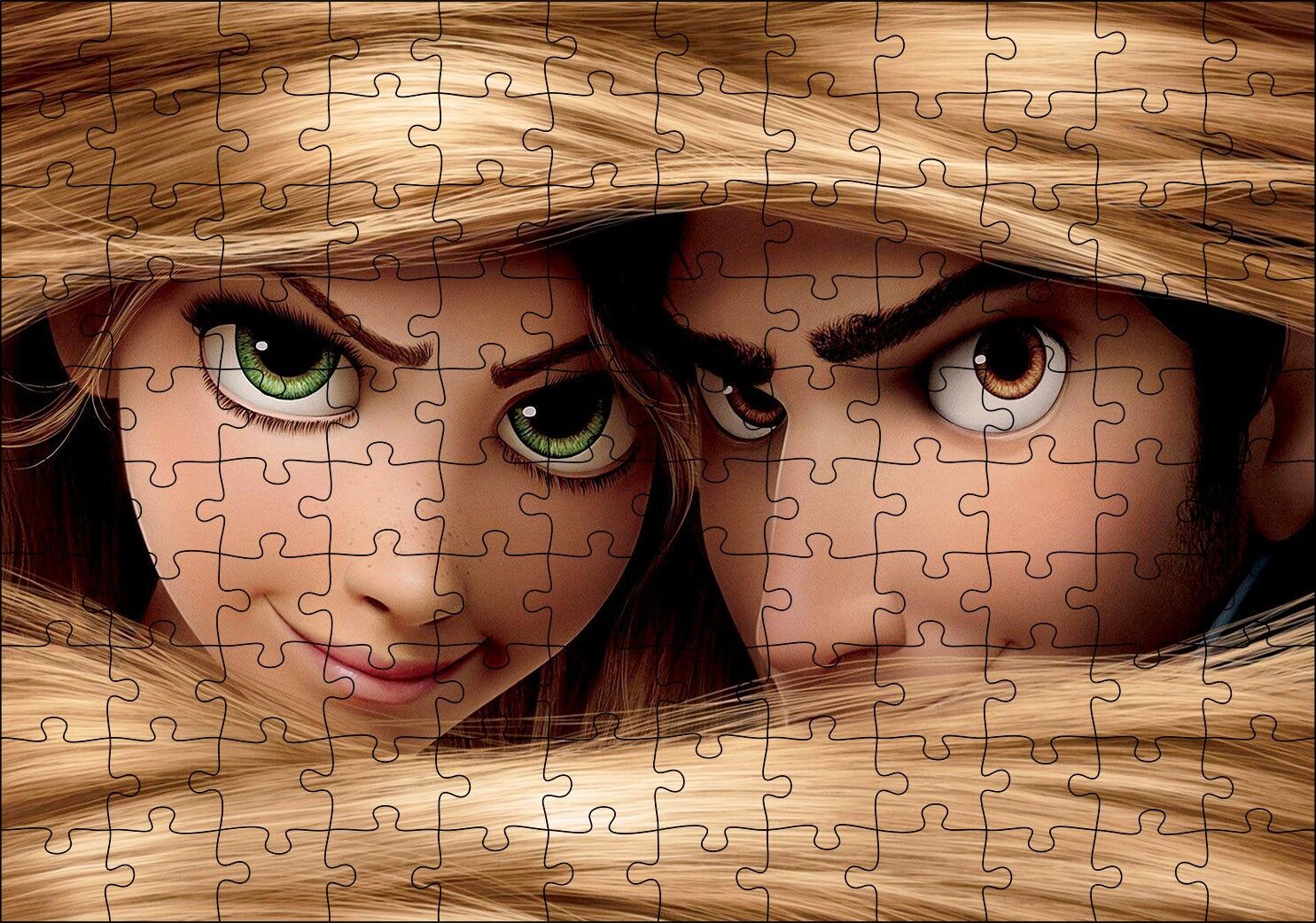Rapunzel Ve Prens Saçların Arasında Puzzle Yapboz MDF Ahşap