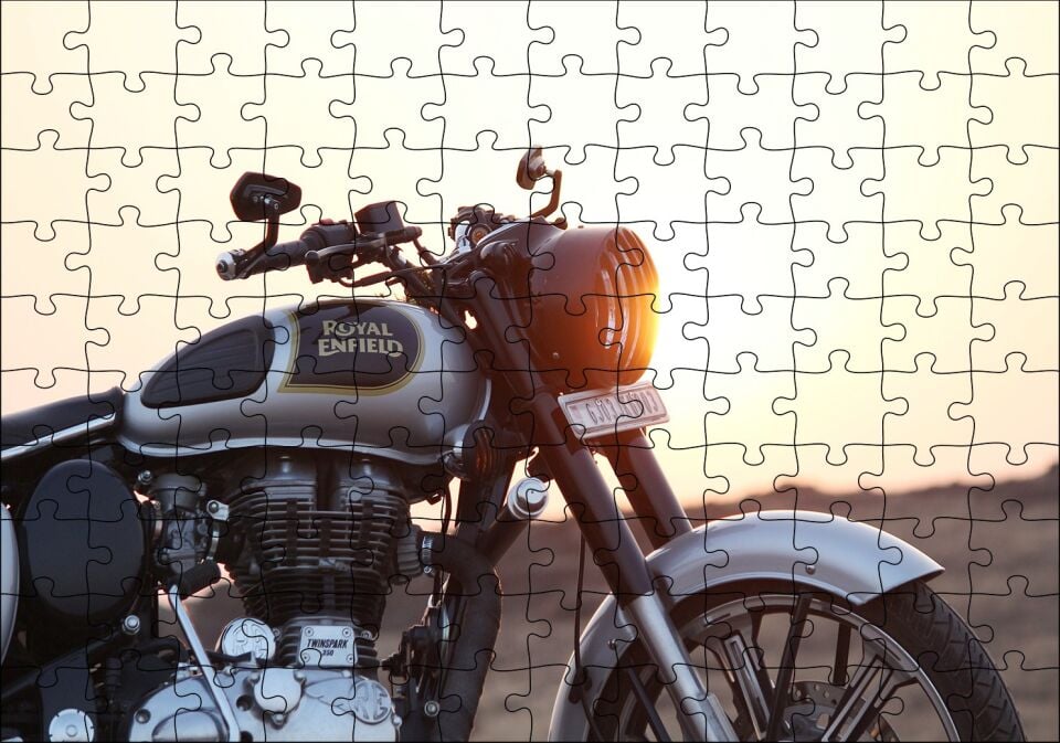 Royal Enfield Siyah Gri Motorsiklet Puzzle Yapboz MDF Ahşap