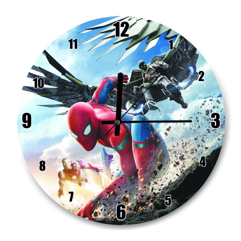 Spider Man Eve Dönüş Sahneler  Mdf Ahşap Duvar Saati 50 cm Çap