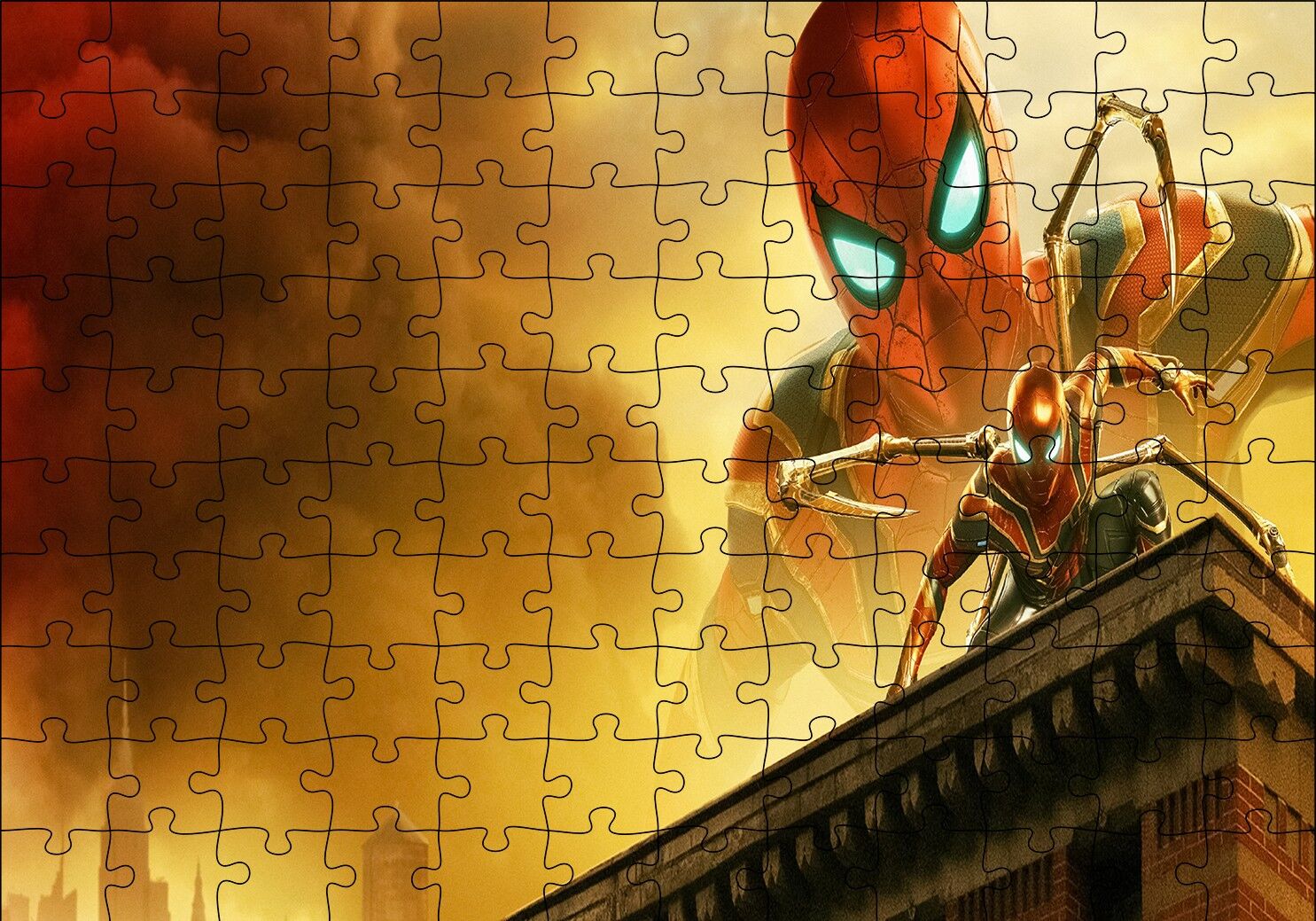 Spiderman Evden Uzakta Demir Örümcek Çatıda Puzzle Yapboz MDF Ahşap