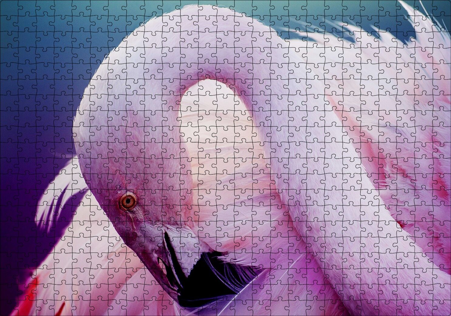 Pembe Flamingo Dinlenirken Görsel Puzzle Yapboz MDF Ahşap 500 Parça 49 cm X 68 cm