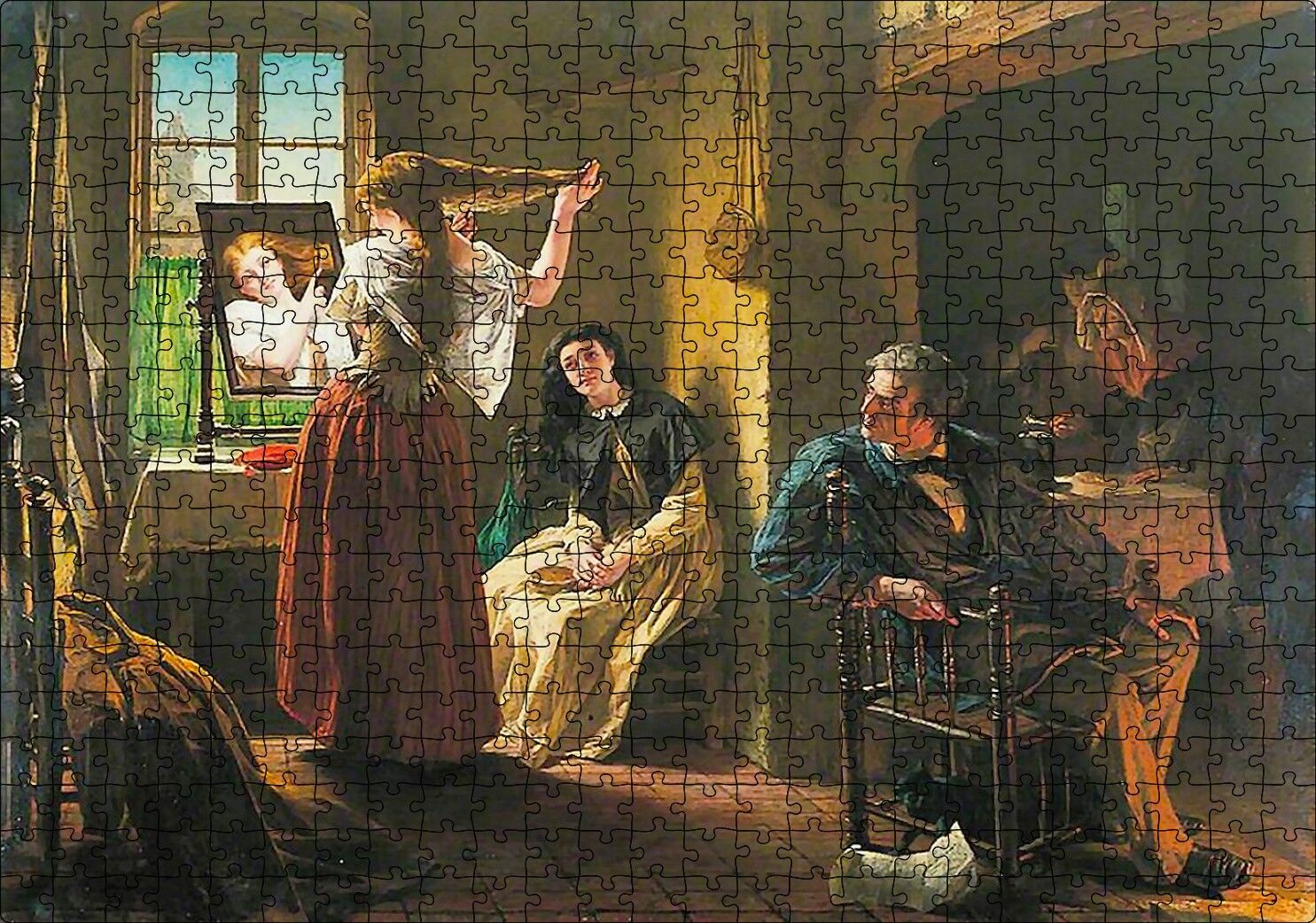 Kadın Terzisi ve Müşterileri Puzzle Yapboz MDF Ahşap 500 Parça 49 cm X 68 cm