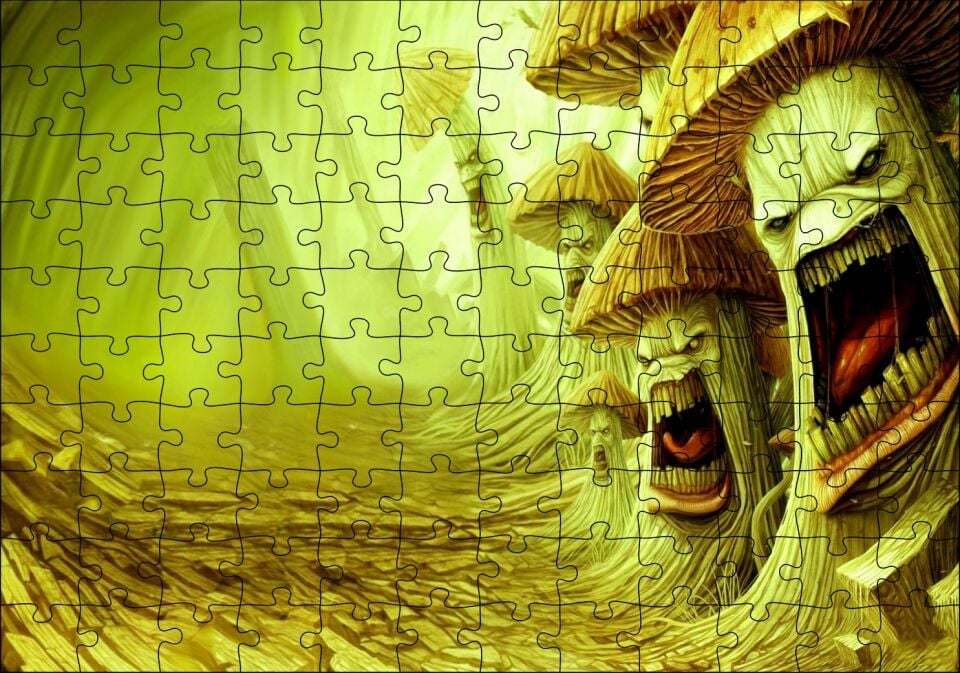 Enfekte Mantar Ve Mantar Ordusu Görseli Puzzle Yapboz MDF Ahşap