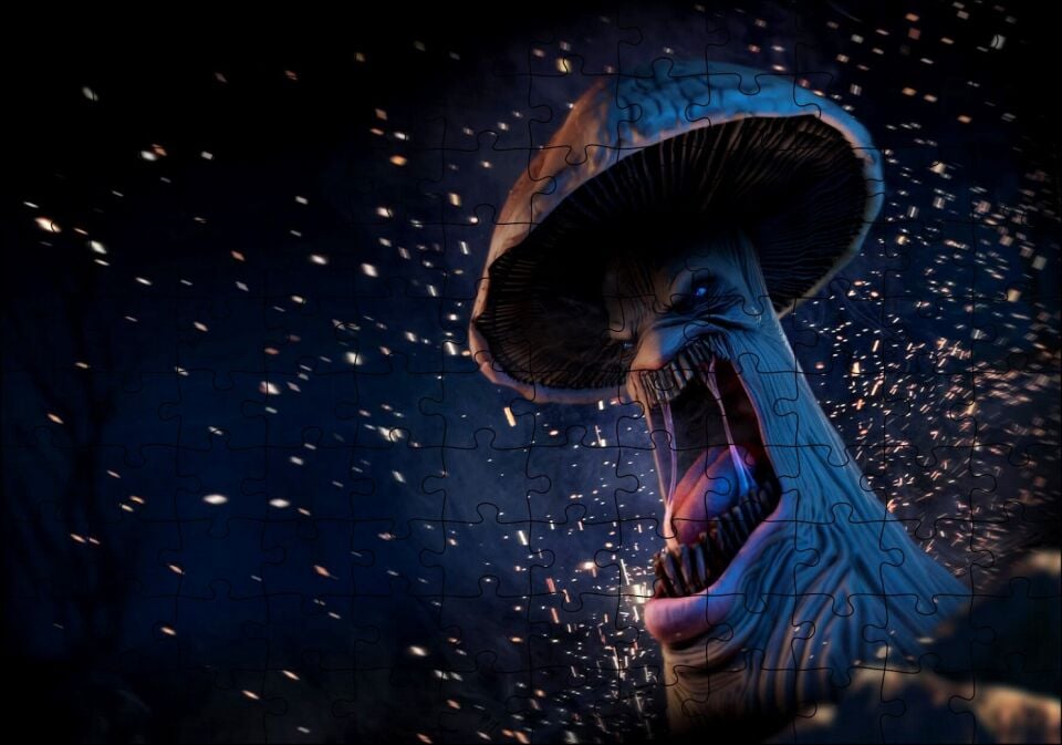 Enfekte Tek Mantar Görseli Puzzle Yapboz MDF Ahşap