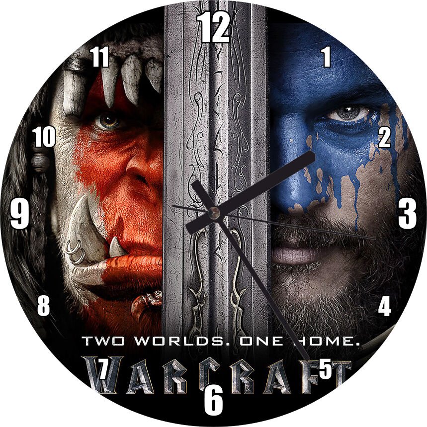Warcraft İki Dünya Bir Ev Afişi  Mdf Ahşap Duvar Saati 30 cm Çap