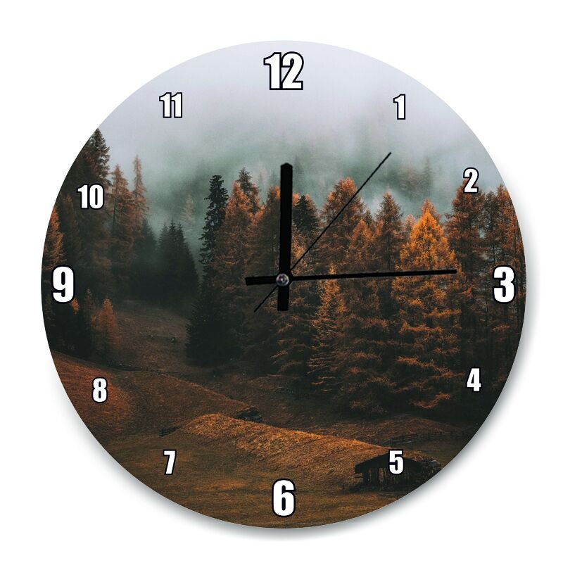 Kış Orman Ahşap Ev  Mdf Ahşap Duvar Saati