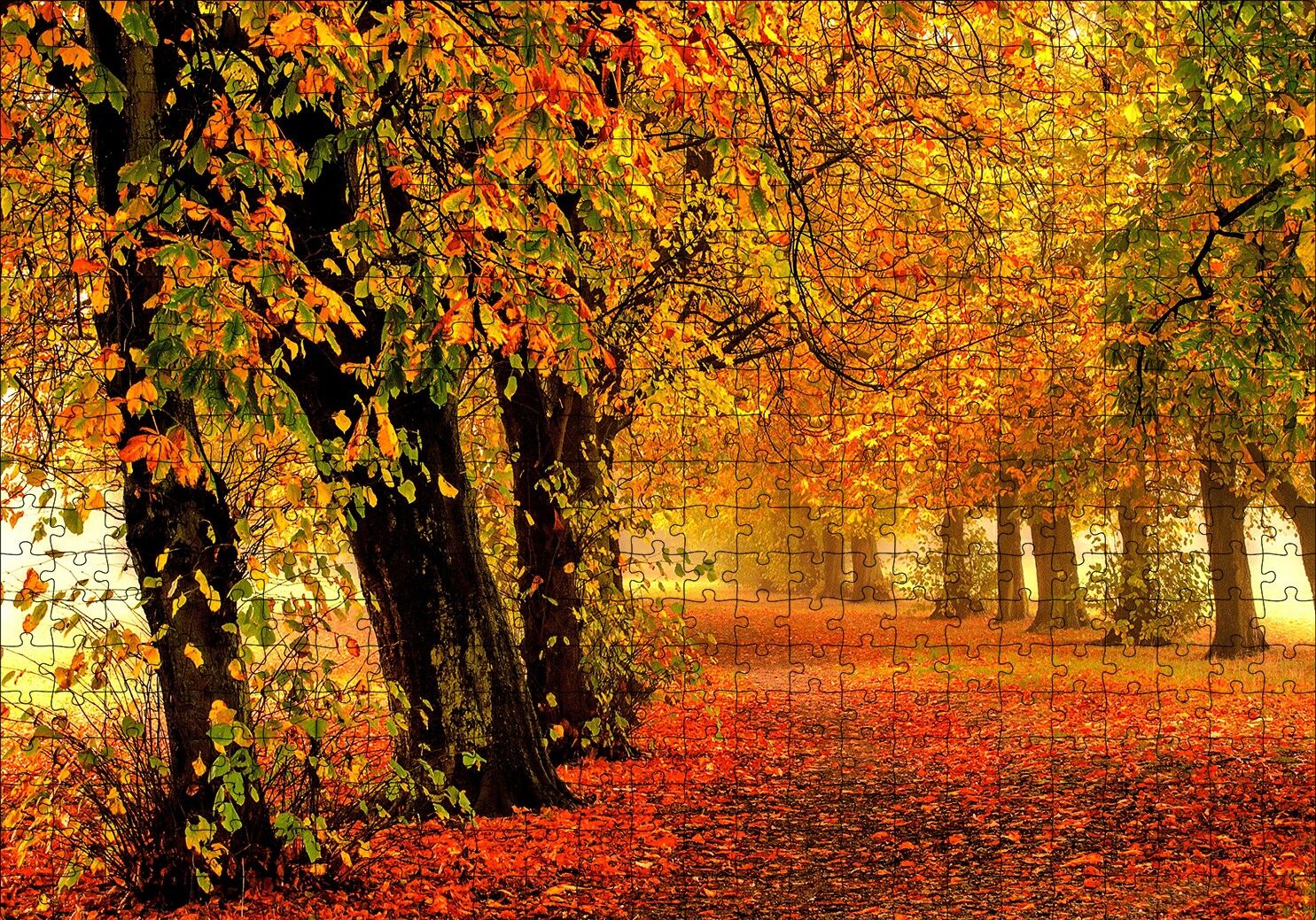Sonbahar Orman Yolu ve Yapraklar Puzzle Yapboz MDF Ahşap 500 Parça 49 cm X 68 cm