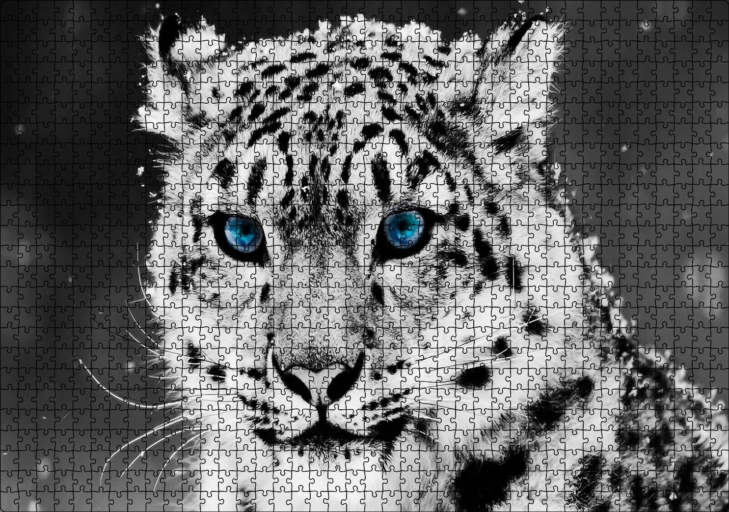 Kar Leoparı ve Mavi Gözleri Puzzle Yapboz MDF Ahşap 1000 Parça 49 cm X 68 cm