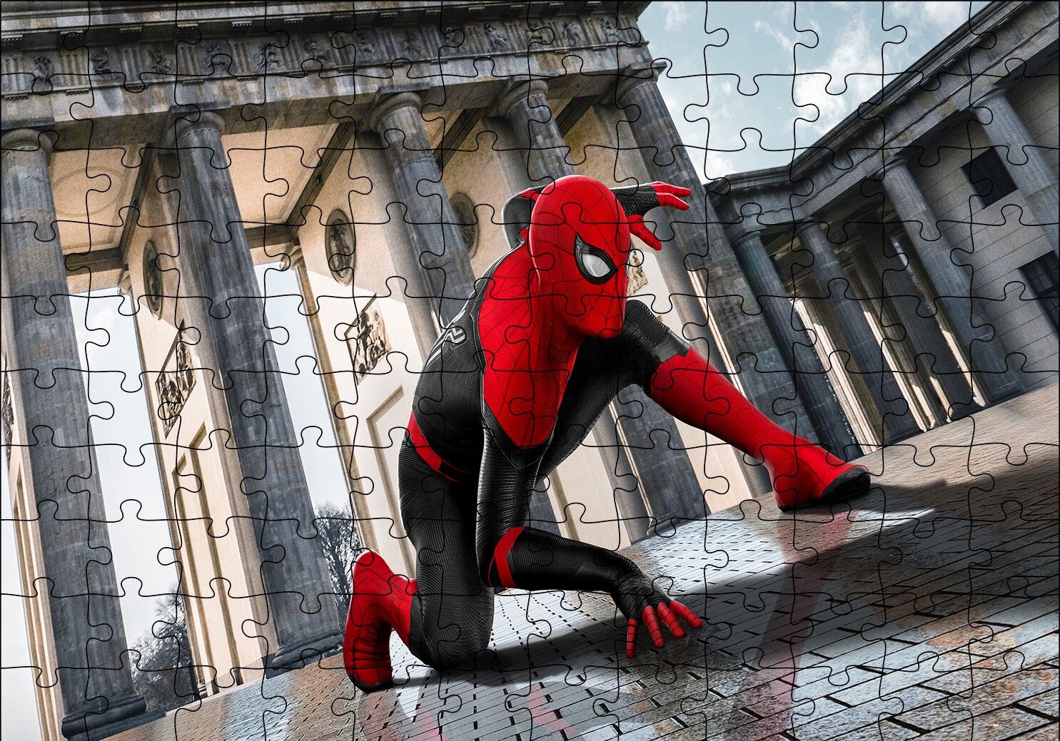 Spiderman Sütunlar Arasında Puzzle Yapboz MDF Ahşap
