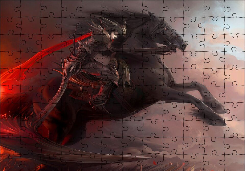 Siyah Atlı Savaşçı Puzzle Yapboz MDF Ahşap 120 Parça 24 cm X 34 cm