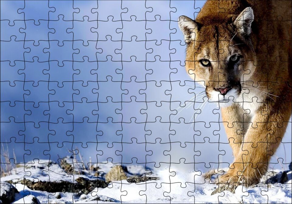 Karlı Tepedeki Puma Puzzle Yapboz MDF Ahşap 120 Parça 24 cm X 34 cm