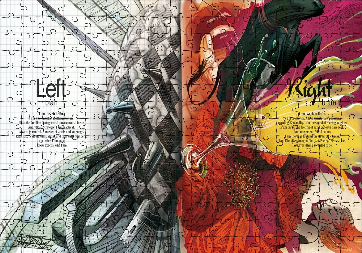 Beynin İki Yarısı Neler Yapar Puzzle Yapboz MDF Ahşap 255 Parça 34 cm X 49 cm