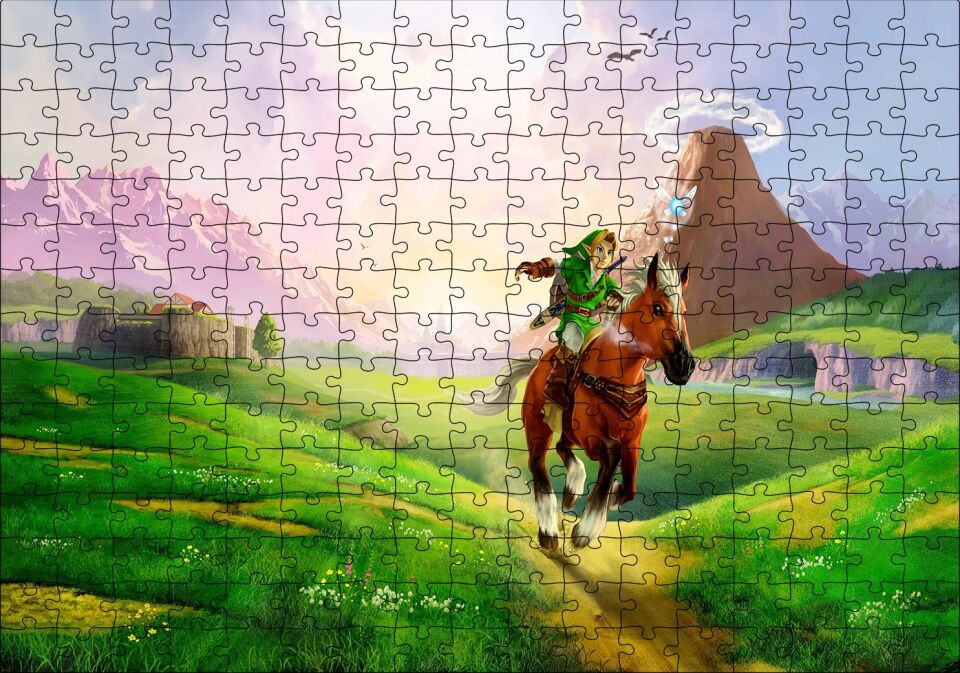 Zelda Ocarina Efsanesi Ve Koşan At Görseli Puzzle Yapboz MDF Ahşap 255 Parça 34 cm X 49 cm
