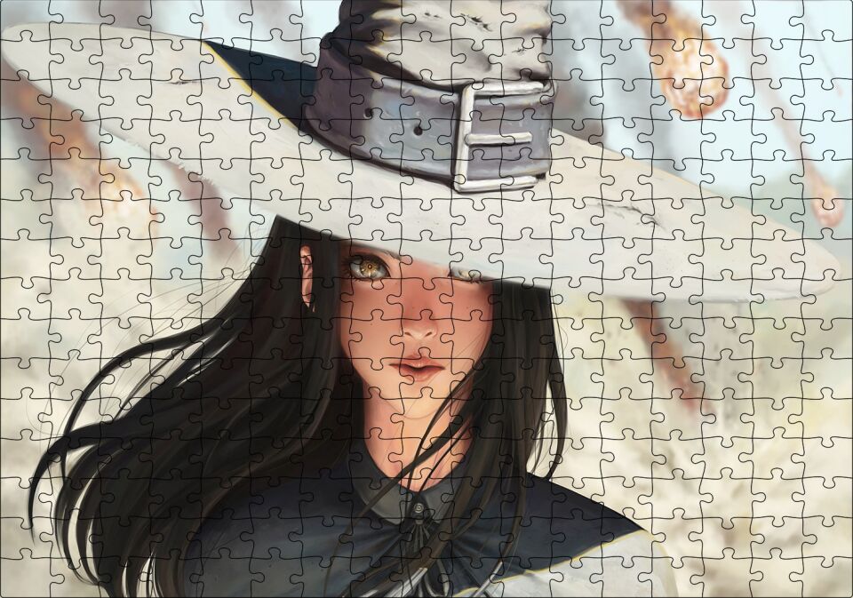 Dev Şapkalı Anime Karakteri Göktaşları Arka Plan Puzzle Yapboz MDF Ahşap 255 Parça 34 cm X 49 cm