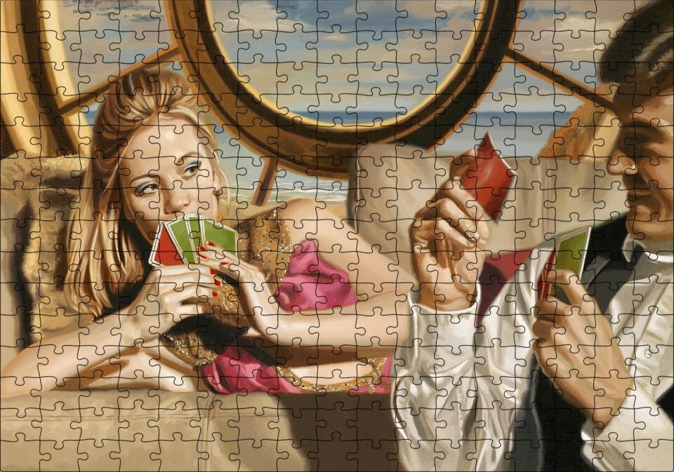 Kağıt Oynayan Çift Puzzle Yapboz MDF Ahşap 255 Parça 34 cm X 49 cm