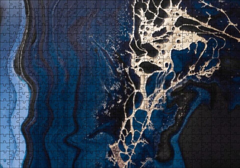 Altın Damarlı Lacivert Siyah Doku Puzzle Yapboz MDF Ahşap 500 Parça 49 cm X 68 cm