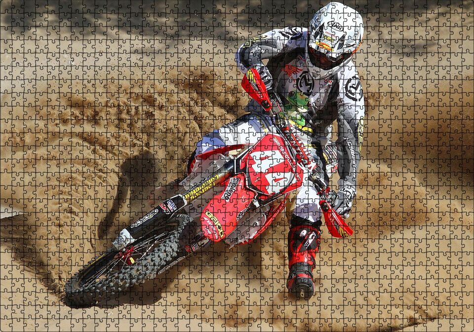 Motokros ve Çöl Kumları Puzzle Yapboz MDF Ahşap 1000 Parça 49 cm X 68 cm