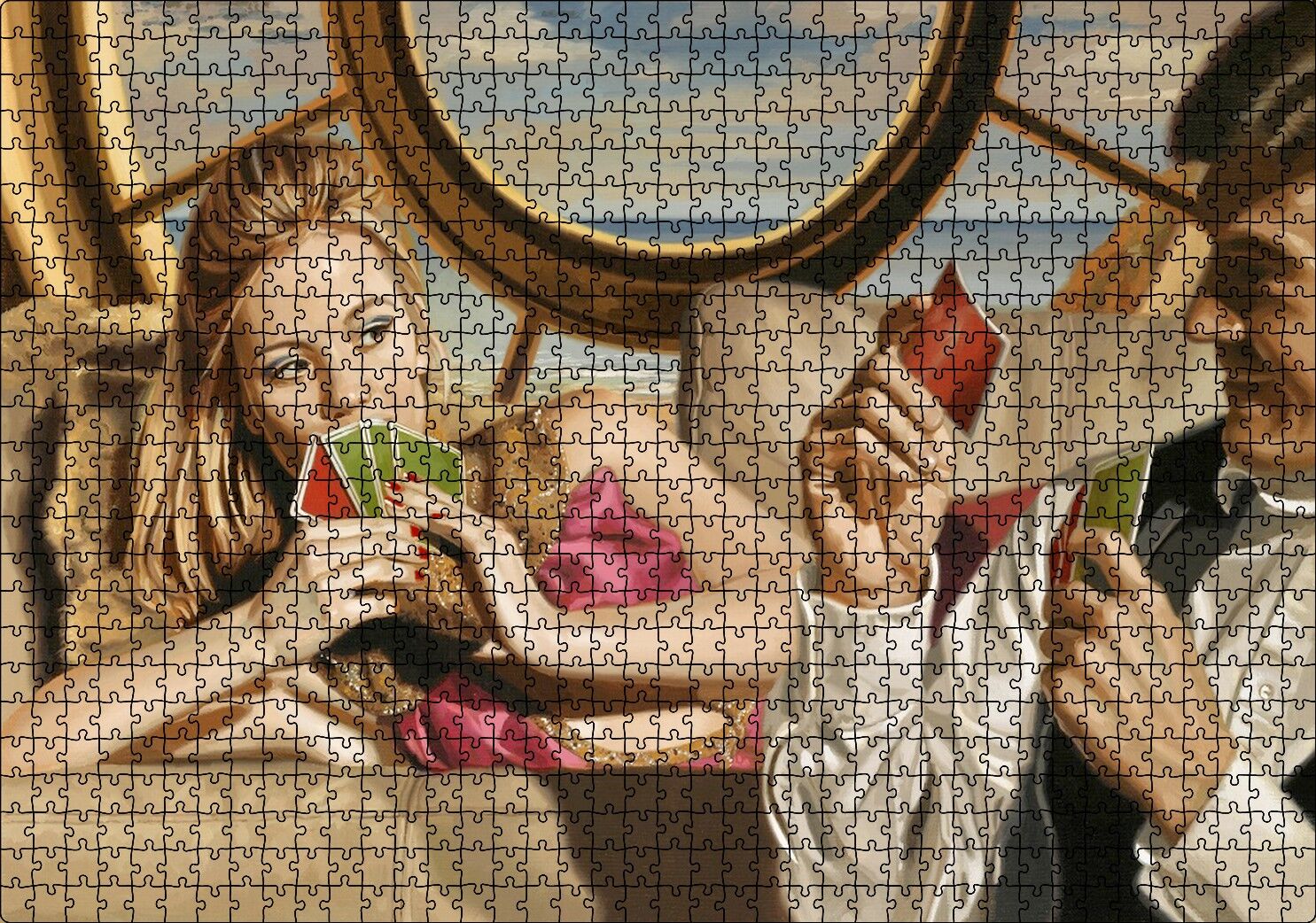 Kağıt Oynayan Çift Puzzle Yapboz MDF Ahşap 1000 Parça 49 cm X 68 cm