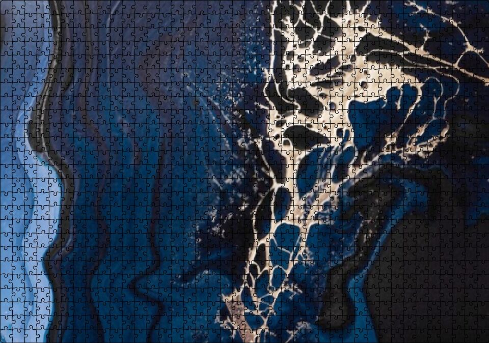 Altın Damarlı Lacivert Siyah Doku Puzzle Yapboz MDF Ahşap 1000 Parça 49 cm X 68 cm