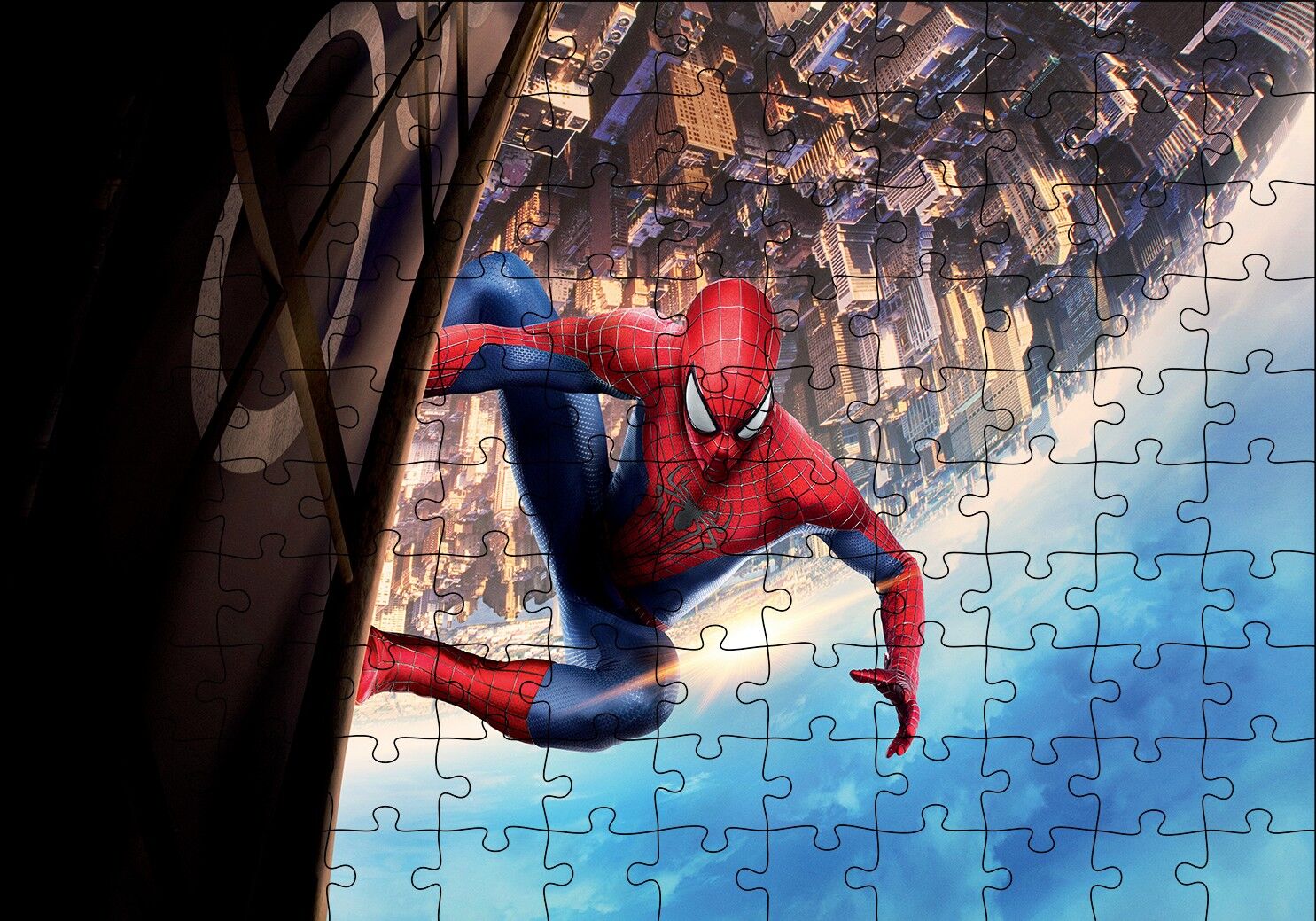 Spiderman Hayata Tutunmak Puzzle Yapboz MDF Ahşap